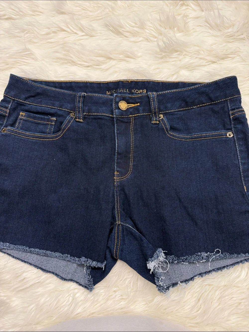 Michael Kors Navy Denim Frayed Hem Shorts